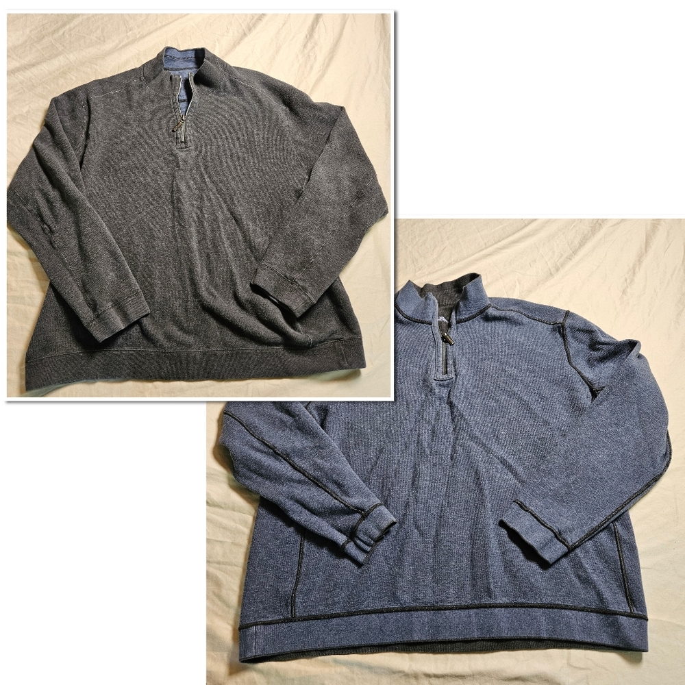 TOMMY BAHAMA Reversible 1/2 Zip Pullover XL Gray Blue Flipview Flip Coast Logo